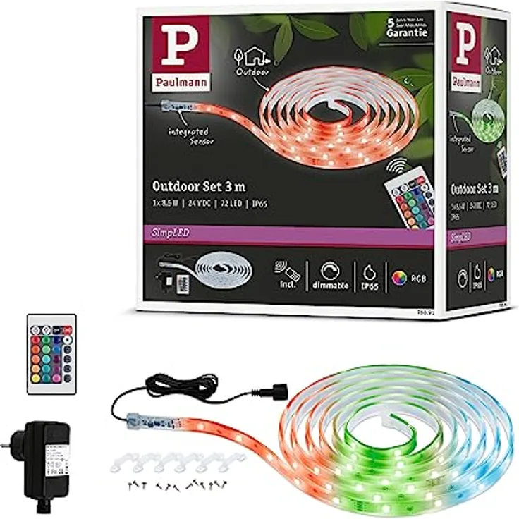 Paulmann 78891 LED Stripe SimpLED Outdoor 3m IP65 24LEDs/m RGB incl. 1x8,5 Watt dimmbar Lichtband Transparent Kunststoff