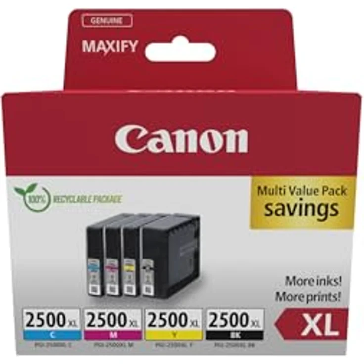 Canon PGI-2500XL Multipack Druckerpatronen, Original Tinte in Schwarz, Cyan, Magenta und Gelb, hohe XL-Ausbeute – Bild 1