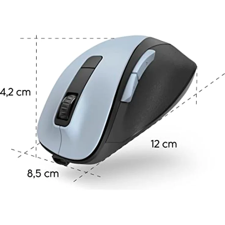 Hama ergonomische Maus (Funkmaus, 6 Tasten, 2,4GHz, BlueWave, 800/1200/1600dpi, optische Maus kabellos, wireless, Maus ergonomisch, Computermaus, für Laptop/PC, Akku, Rechtshänder) polarblau – Bild 5