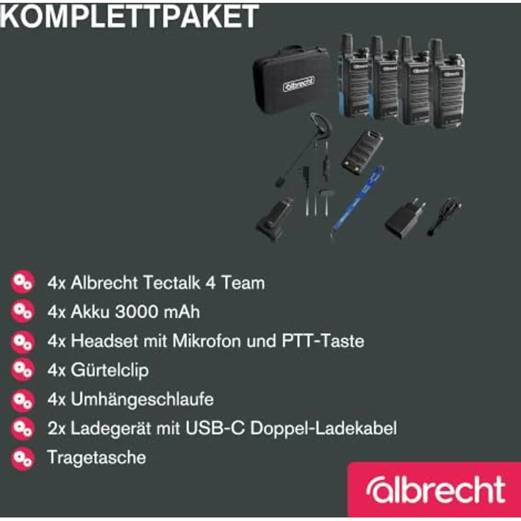 Albrecht Tectalk 4 Team 29812, PMR-Funkgerät 4er Set mit 16 Kanälen, IP55 Schutz und 10 km Reichweite – Bild 8
