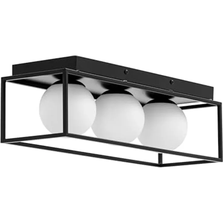 Uniprodo UNI_LD_10 Deckenleuchte 3 Glaskugeln in Eisenrahmen G9 30 W, Schwarz, Industriell-Style, für Wohnzimmer und Schlafzimmer