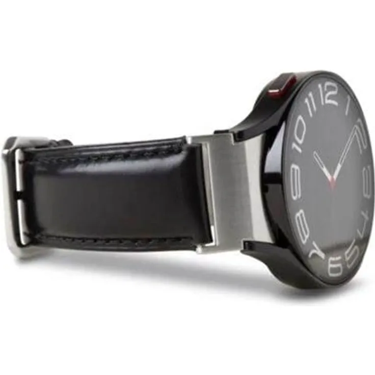 Puro Classic Watch Band Strap, echtes Leder, passend für Galaxy Watch 4/4 Classic/5/5 Pro/6/6 Classic/7, schwarz, für Handgelenke von 160 bis 205 mm