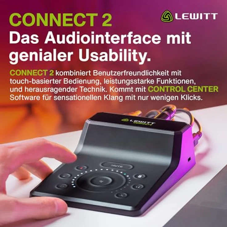 Lewitt CONNECT 2, benutzerfreundliches USB-C Audio-Interface mit XLR- und Hi-Z-Eingang, Autosetup, Clipguard, Compressor, Denoiser und 3 Preamp-Sounds – Bild 2