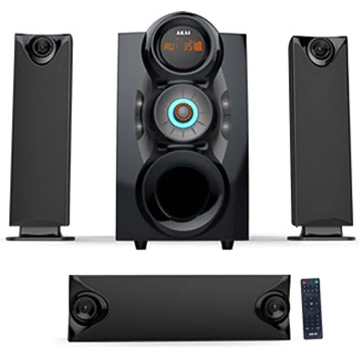 Akai SS028A-3208C 3.1 Lautsprechersystem, Schwarz, 45 W Leistung, USB-Anschluss, SD-Kartenleser, FM-Radio mit 20 Kanälen