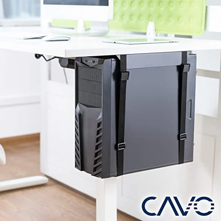 CAVO Desktop PC-Halterung CH-B-S, schwarze Stahlhalterung mit reißfesten Gurten für alle PC-Größen bis 10 kg – Bild 4