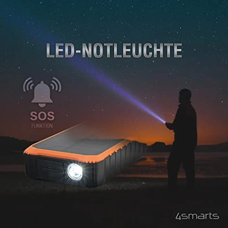 4smarts Prepper Solar Powerbank (12000 mAh, 10.50 W, 44.40 Wh), Schwarz – Bild 2