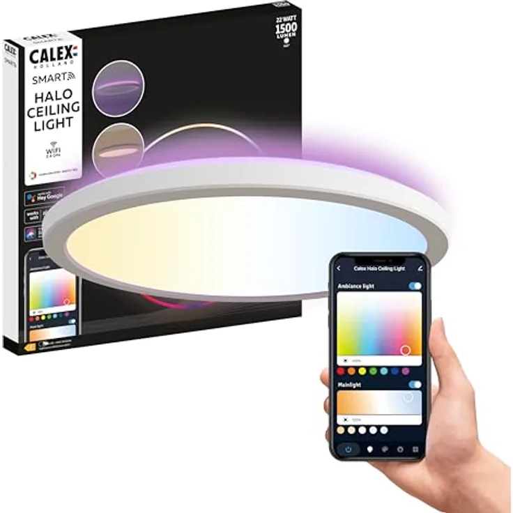 CALEX Halo Smart LED Deckenleuchte, 30cm, RGB und warmweißes Licht, Weiß, Steuerbar via App, Alexa und Google Assistant
