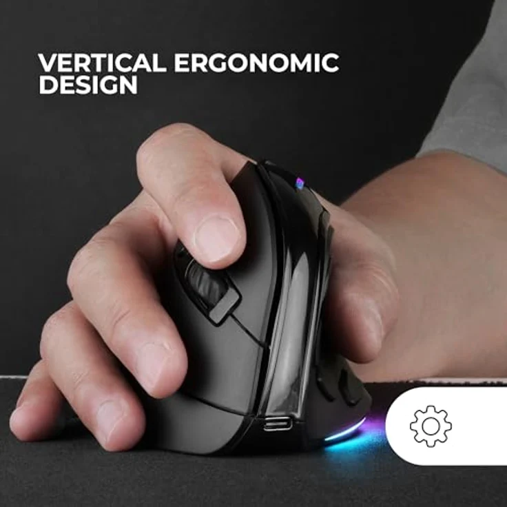 Mars Gaming MM-SK, Kabellose Vertikale Gaming-Maus mit 8400DPI Optischem Sensor, RGB Chroma-Beleuchtung, 9 Programmierbare Tasten, Tri-Mode, Schwarz – Bild 2
