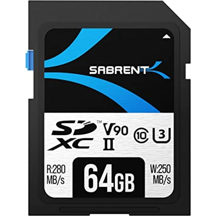 SABRENT SD Karte 64GB V90, SDXC Card UHS II, SD Speicherkarte Class 10, U3, R280MB/s W250MB/s Full HD Ultra 8K für professionelle Fotografen, Videofilmer, Vloggers (SD-TL90-64GB) – Bild 1