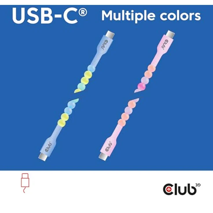 Club 3D CAC-3011 USB-C® Perlenkabel Blau, Datenübertragung bis zu 480Mbps, Leistungsabgabe bis zu 60Watt mit E-Marker-Chip – Bild 3