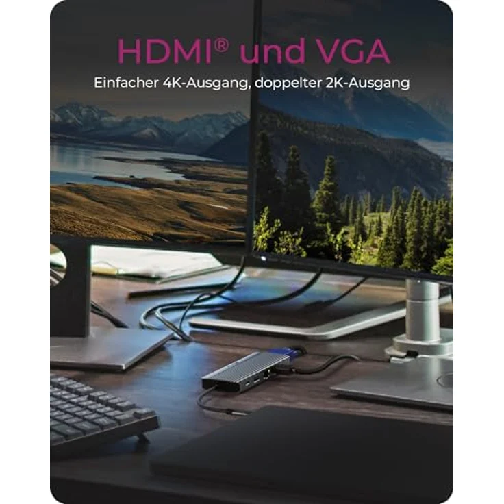 ICY BOX IB-DK4040a-CPD, USB-C Docking Station (10-in-1) mit 1x HDMI (4K 60 Hz), 1x VGA (2K 60 Hz), 3x USB-A, 1x USB-C, SD/microSD Kartenleser, Gigabit Ethernet, 100W Power Delivery, Aluminiumgehäuse – Bild 5
