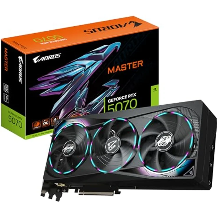 Gigabyte AORUS GeForce RTX 5070 Master 12G Grafikkarte - 12GB GDDR7, 192 Bit, PCI-E 5.0, 2715 MHz Core Clock, 3 x DP 2.1a, 1 x HDMI 2.1b, NVIDIA DLSS 4, RGB Halo, GV-N5070AORUS M-12GD - mit WINDFORCE Kühlsystem in schwarz – Bild 1