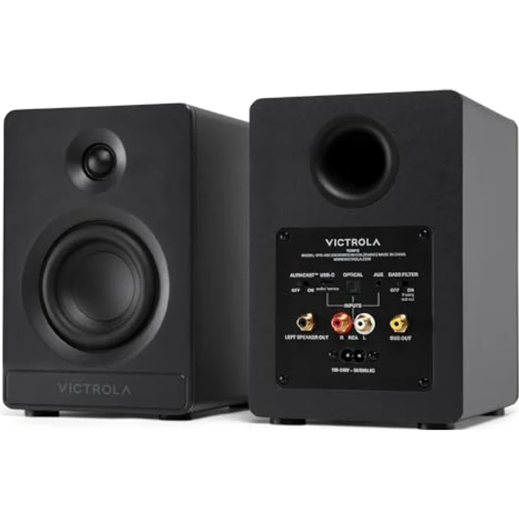 Victrola Tempo, Bluetooth Bücherregal-Lautsprecher mit Raumfüllendem Sound, Multi-Lautsprecher-Streaming über Auracast, USB-C-Eingang und Plattenspieler-Anschluss – Bild 2