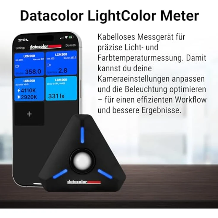 Datacolor LightColor Meter, Bluetooth-fähiges Licht- & Farbtemperaturmessgerät für Fotografie und Videoproduktion, präzise Messung von 1.600K–20.000K, tragbar und stoßfest, 40 Stunden Akkudauer – Bild 2