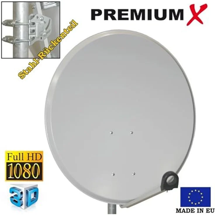 PremiumX Satelliten-Komplettanlage 60cm, Satellitenschüssel in Hellgrau mit Single LNB, 10m Antennen-Kabel, Digital HD SAT Receiver und HDMI-Kabel – Bild 4