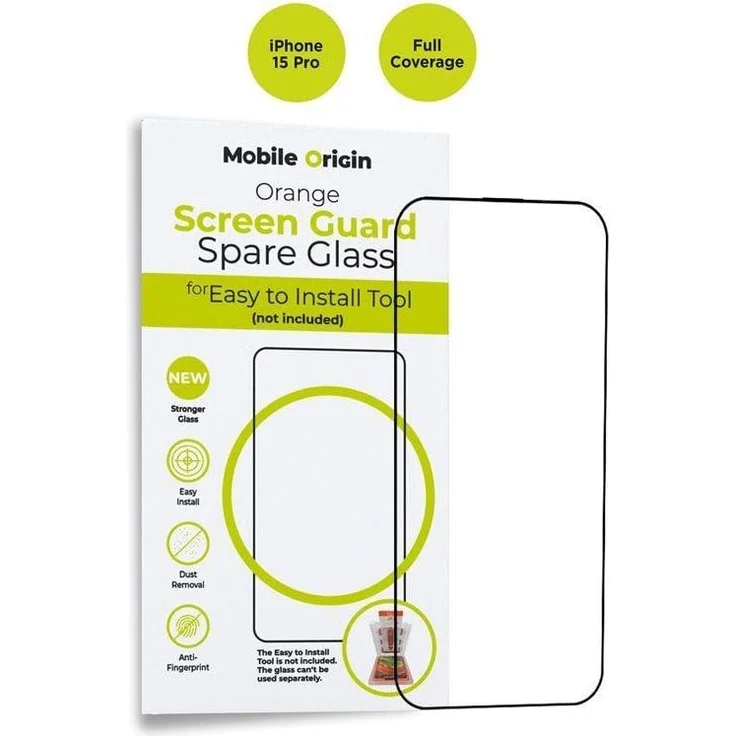 Mobile Origin Orange Screen Guard Spare Glass für iPhone 15 Pro, 9H Härte, Anti-Kratzer und Anti-Fingerprint Schutz