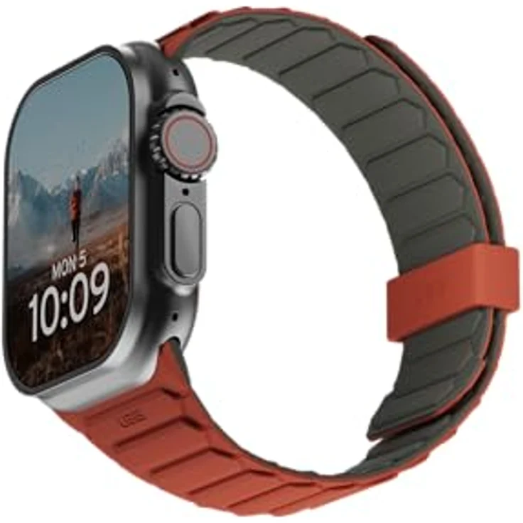 URBAN ARMOR GEAR Pathfinder Armband für Apple Watch 49mm/46mm/45mm/44mm/42mm, wendbares magnetisches Silikon Glieder-Armband in Olive/Rust, kompatibel mit Ultra 2, Ultra, SE und Series 10/9/8/7/6/5/4/3/2/1 – Bild 4