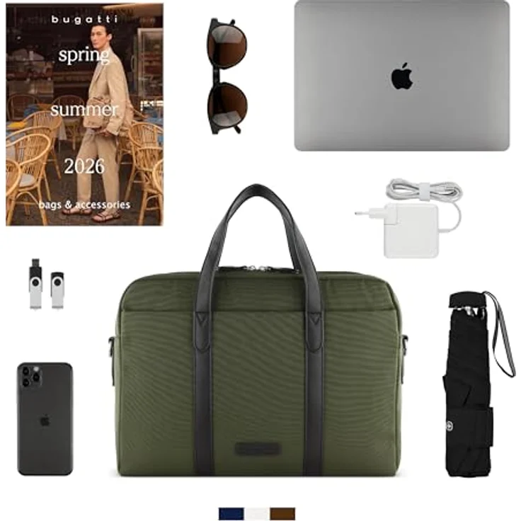 Bugatti Maro Aktentasche 40 cm mit Laptopfach (14.57"), Notebooktasche, Grün – Bild 5