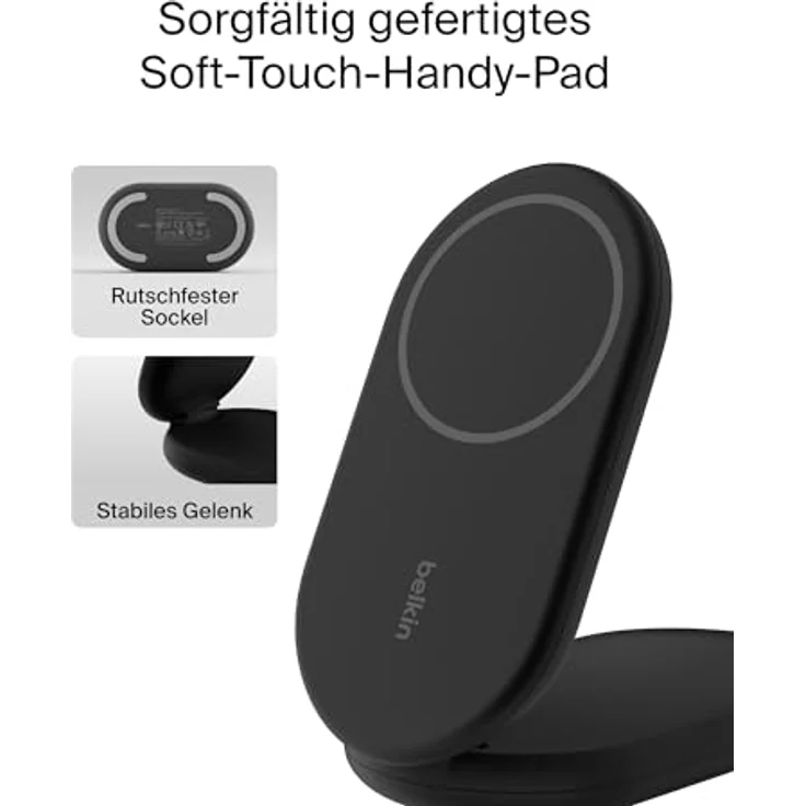 Belkin BoostCharge 2-in-1 magnetisches einklappbares Ladegerät Qi2, MagSafe-kompatibles 15 W, Schwarz – Bild 5