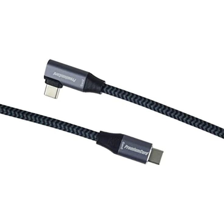 PremiumCord USB-C 3.2 Gen 2x2 Verbindungskabel mit gebogenem Stecker, Datenkabel SuperSpeed bis zu 20Gbit/s, Ladenkabel bis zu 5A, USB 3.2 Generation 2x2 Typ C Stecker, Farbe Schwarz/Grau, Länge 1m – Bild 3