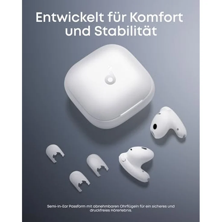 soundcore Liberty Buds, Kabellose Bluetooth Earbuds mit adaptivem Noise Cancelling, Semi-In-Ear-Design, abnehmbare Ohrflügel, KI-Übersetzung, bis zu 30h Wiedergabe – Bild 2