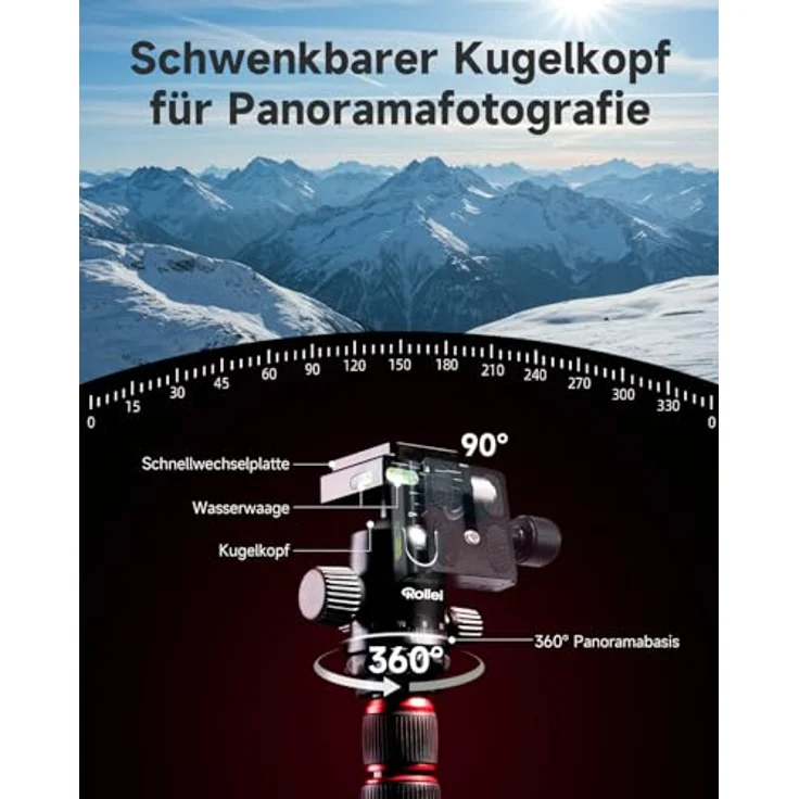 Rollei Compact Traveler No. 2, Dreibeinstativ aus Aluminium, maximal 180 cm, schwarz, Tragfähigkeit 5 kg – Bild 2