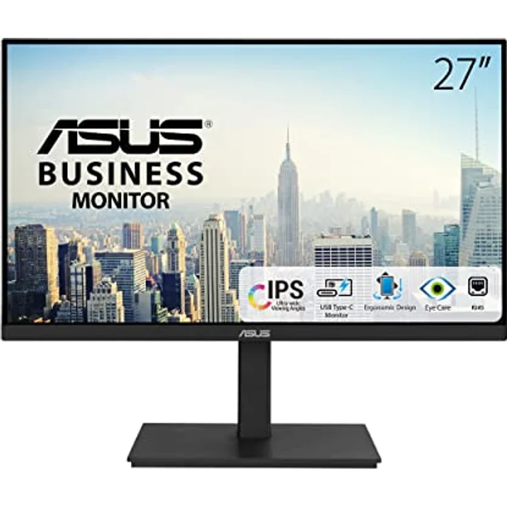ASUS Business VA27ECPSN - 27 Zoll Full HD Monitor - 16:9 IPS Panel, 1920x1080, 75 Hz, Rahmenlos, ergonomisch - RJ45, DisplayPort, HDMI, USB-C mit 65W, USB-Hub – Bild 1