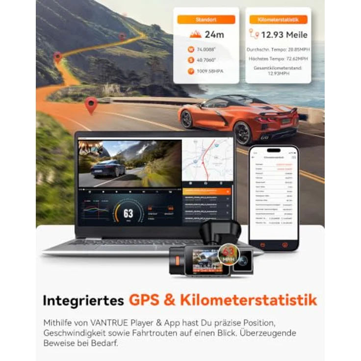 VANTRUE N2X Dual Dashcam, 2.7K + 1080P Auflösung, GPS, 5G WiFi, IR-Nachtsicht für Innen- und Außenüberwachung – Bild 8