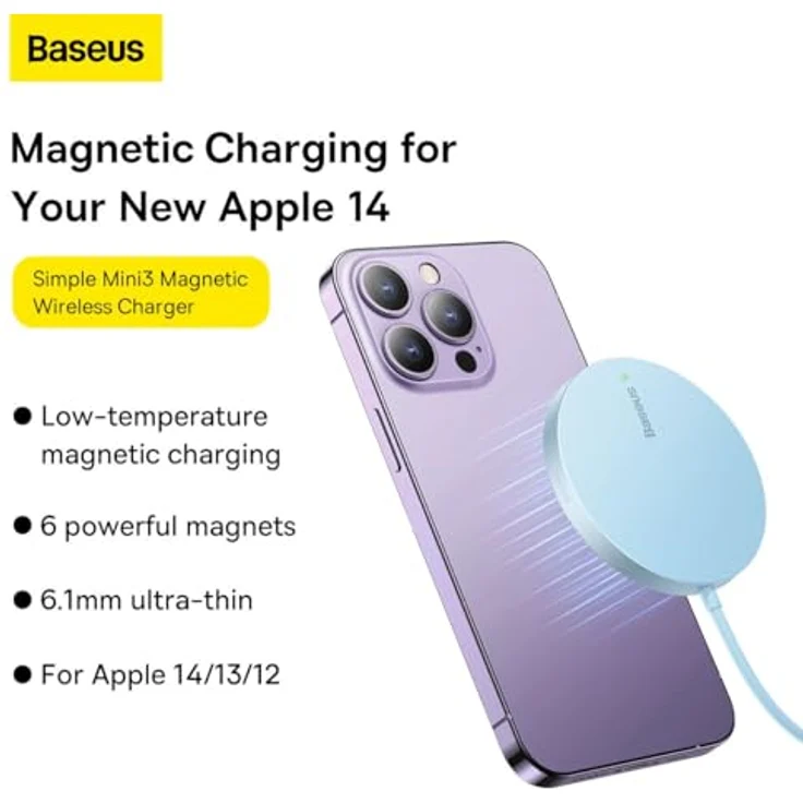 Baseus Simple Mini3 Magnetic Wireless Charger 15W Galaxy Blue (15 W), Wireless Charger, Blau – Bild 7