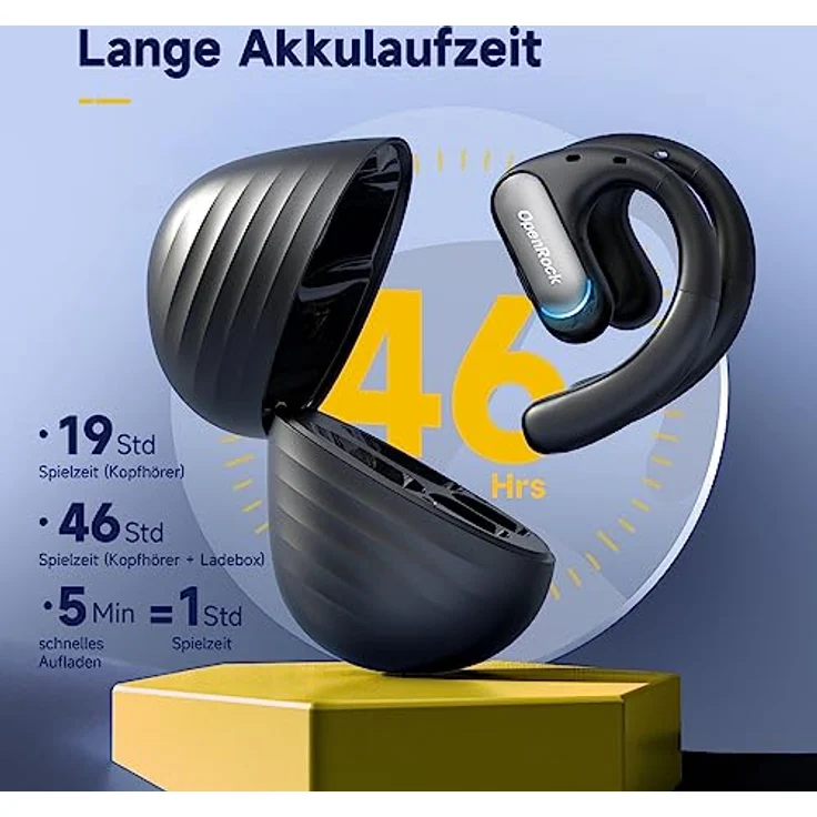 OpenRock Pro Bluetooth Kopfhörer Sport,Open Ear Bluetooth Air Conduction Kopfhörer mit 46-Std-Spielzei,Tiefer Bass, ENC Call Noise Cancelling,IPX5 Wasserdicht, Bequemer Sitz für Laufen Workouts – Bild 5