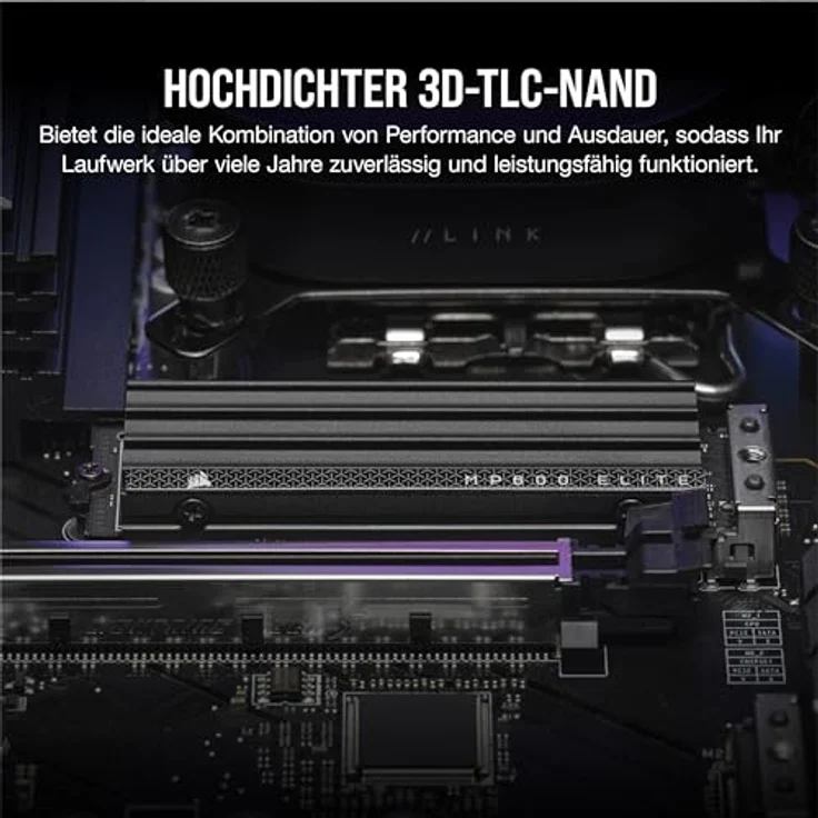 Corsair MP600 ELITE 4TB M.2 PCIe Gen4 x4 NVMe SSD - Bis zu 7.000MB/Sek. Sequentielles Lesen, Integrierter Kühlkörper, High-Density 3D TLC NAND, Schwarz – Bild 5
