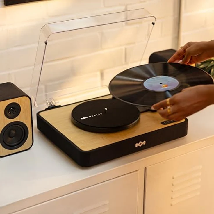 Marley House of Marley Revolution Plattenspieler Bluetooth mit Lautsprechern - Nachhaltig gefertigter Schallplattenspieler mit Lautsprecher Boxen 8W, Vinyl Player mit Dust Cover, einfache Einrichtung – Bild 2