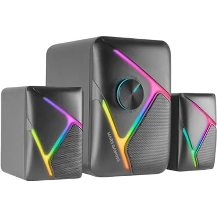 MARSGAMING MS-H21, RGB 2.1 Gaming-Lautsprecher und 35W Subwoofer, 3D Surround Inverted Driver System, Kompaktlautsprecher mit Dynamic RGB Lighting, Schwarz