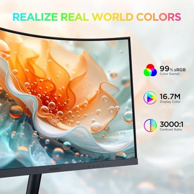 KOORUI 23.6 Zoll FHD Curved Monitor, VA-Panel, 100Hz, 1500R Krümmung, Neigungsverstellung, Augenpflege, HDMI, VGA, Schwarz – Bild 2