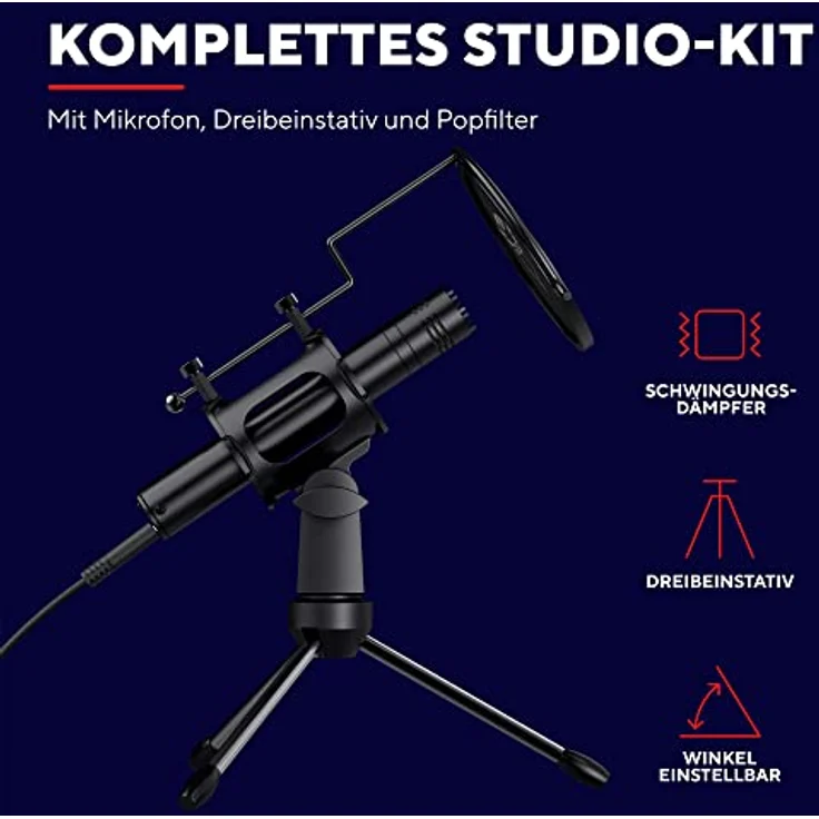 Trust Gaming GXT 241 Velica PC Mikrofon für Streaming mit Dreibeinstativ und Popfilter, Nierencharakteristik, USB Mikrofon für Podcast, Stream, ASMR, YouTube, Aufnahmen, Computer, Laptop – Schwarz – Bild 3
