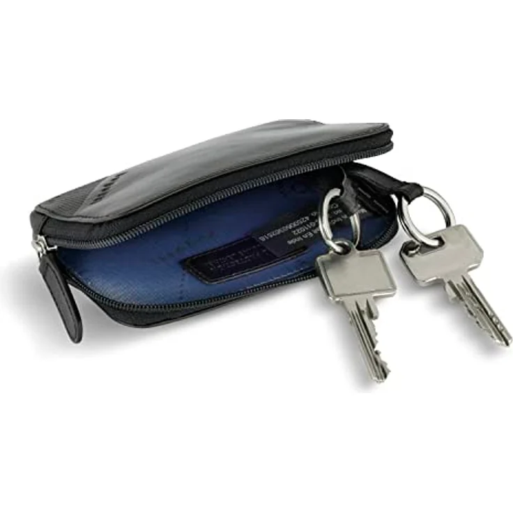 bugatti Nobile Schlüsseltasche, schwarzes Leder mit Zipper und zwei Schlüsselringen – Bild 5