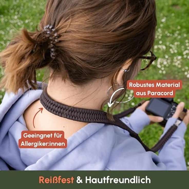 C-Rope Kameragurt THE TRAVELER handgeflochten aus Paracord, Schultergurt mit Schnellverschluss, 140cm, Braun – Bild 3