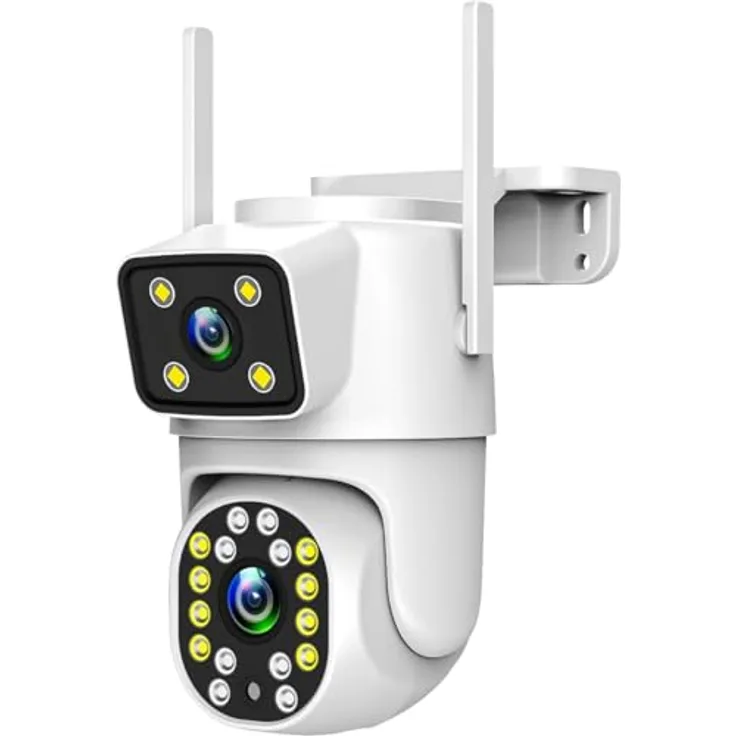 Technaxx TX-328 Dual-Lens WLAN-IP-Kamera, 2MP+2MP, Schwenk-/Neigefunktion 270°/90°, Farbnachtsicht, 2-Wege-Audio, IP65, SD-Karten-Slot (128 GB)