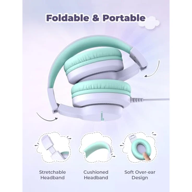 iClever HS19S Kinder Kopfhörer, Kabelgebundene Over Ear Kopfhörer mit 85dBA Lautstärkebegrenzung, Faltbar, Hi-Fi Stereo-Sound, 3,5 mm Anschluss, für iPad und Computer – Bild 5