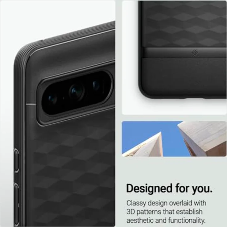Caseology Parallax für Google Pixel 8 Pro Hülle, [3D Hexa-Würfel Design], Militärstandard Fallschutz - Matt Schwarz – Bild 3