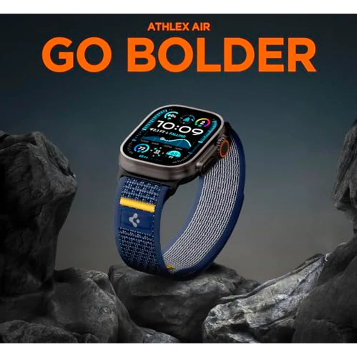 Spigen Athlex Air Armband für Apple Watch Ultra 2/1 49mm, Serie 10 46mm, 9/8/7 45mm, SE2/SE/6/5/4 44mm, 3/2/1 42mm - Bequemes Stoffarmband mit sicherem Klettverschluss, Actives Marineblau – Bild 3