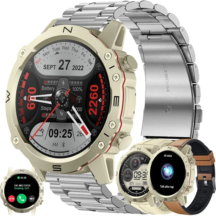 ZPIMY Men's Smartwatch mit Telefonfunktion, 1.52 Zoll AMOLED Touchscreen, Fitness Tracker mit 100+ Sportmodi, Schlafmonitor, Pedometer, IP68 wasserdicht