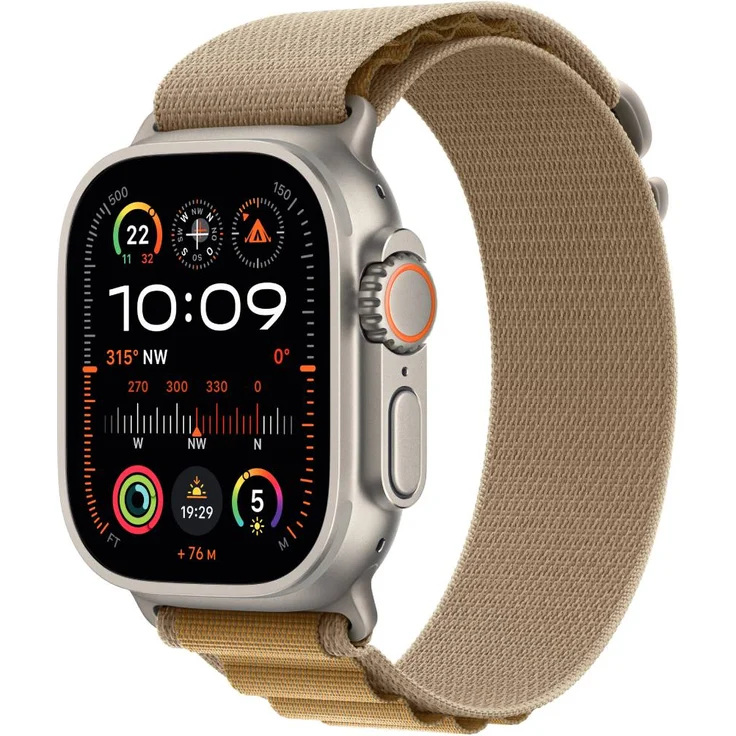 Apple Watch Ultra 2 GPS + Cellular, 49 mm Titangehäuse, Alpine Loop Mandel, L – Bild 1