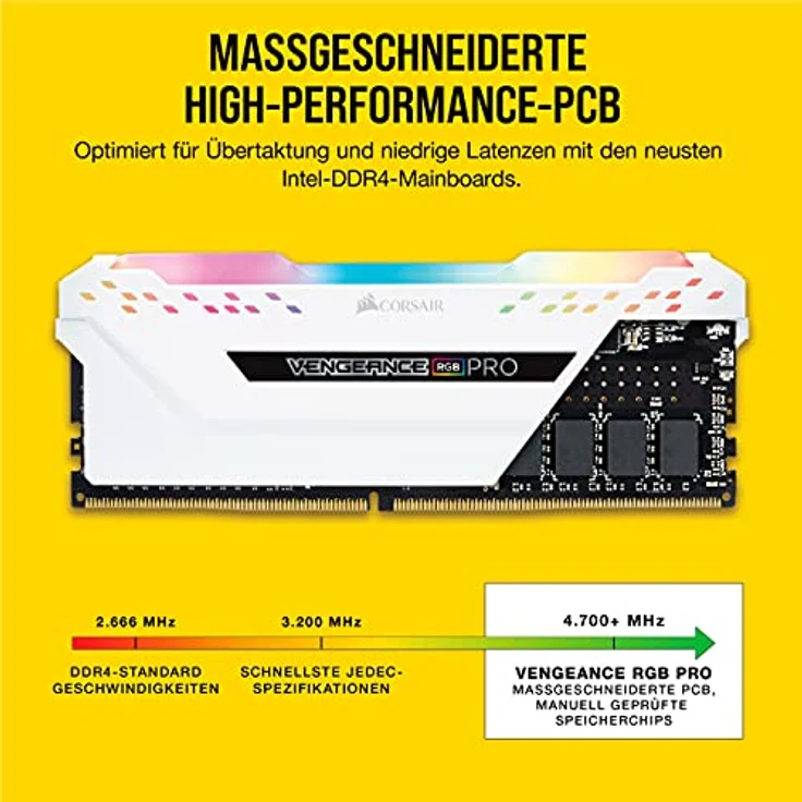 Corsair Vengeance RGB PRO 32GB (4x8GB) DDR4 3200MHz C16 XMP 2.0 Enthusiast RGB LED-Beleuchtung Speicherkit - weiß – Bild 4