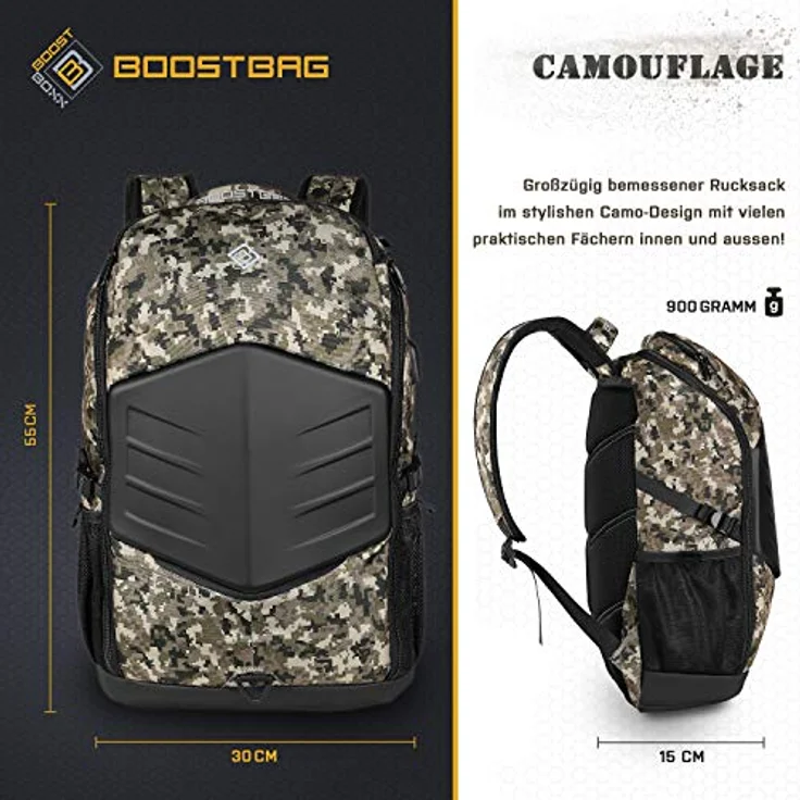 BoostBag Camouflage Backpack - Boostboxx Rucksack in urbanem Camouflage-Look für Laptop/Notebook bis 17,3" und Handy, perfekt für Schule, Studium oder Beruf – Bild 2
