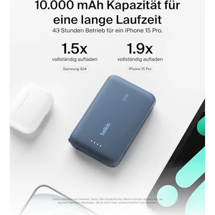 Belkin BoostCharge Power Bank, Portable Powerbank 10000mAh mit integriertem Kabel, PD 20 W – USB-C Power Delivery, in schwarz – Bild 4