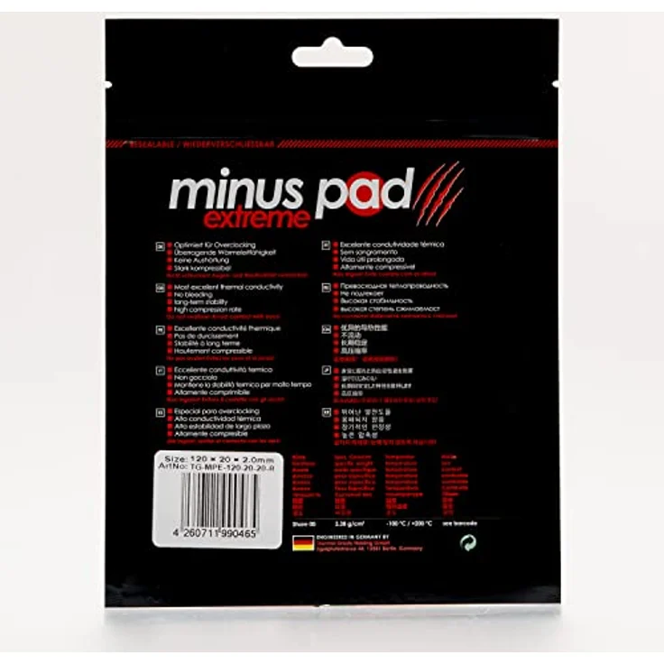 Thermal Grizzly Minus Pad Extreme Thermopad - Selbstklebend, Silicone Thermal Pad - Leitet die Wärme und kühlt Ihrer heiße PC Komponenten oder Ihrer Konsole ab (120 × 20 × 2 mm) – Bild 5