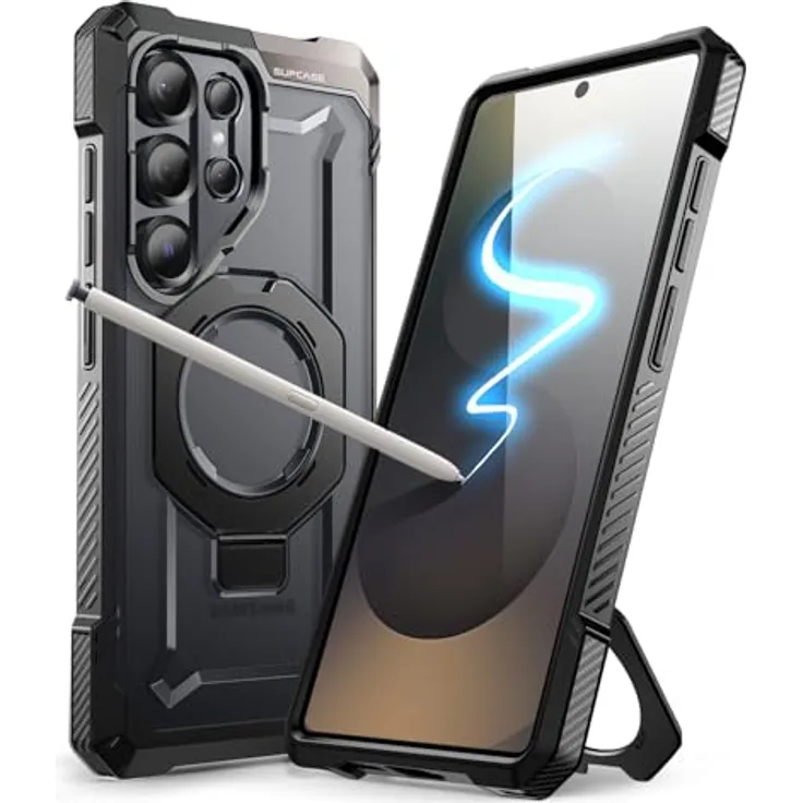 SupCase Samsung Galaxy S25 Ultra Hülle mit Ringständer Unicorn Beetle Grip SPen Friendlich Schwarz [MagSafe kompatibel]