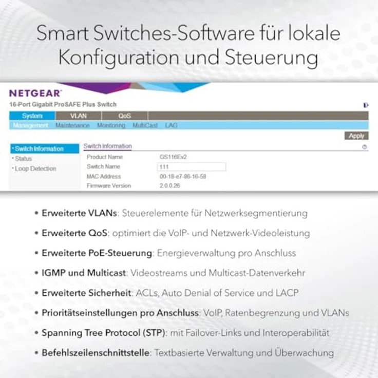 Netgear 28PT GE POE+ SMART SWITCH (28 Ports), Netzwerk Switch, Schwarz – Bild 4
