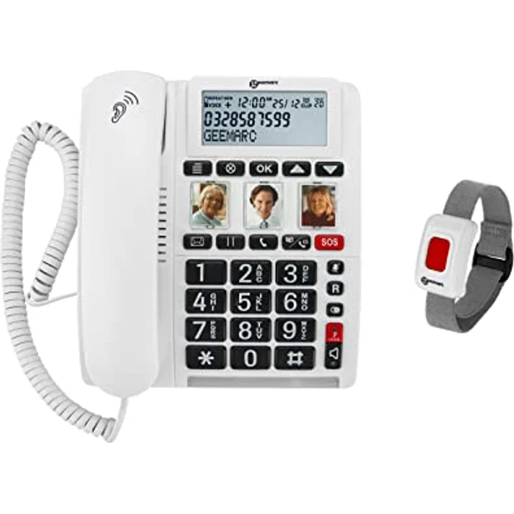 Geemarc CL610 - Schnurgebundenes Notruftelefon und wasserdichtes SOS-Armband mit verstärkter Lautstärke und anpassbaren Fototasten, ideal für Senioren und Hörgeschädigte, in rot. – Bild 2